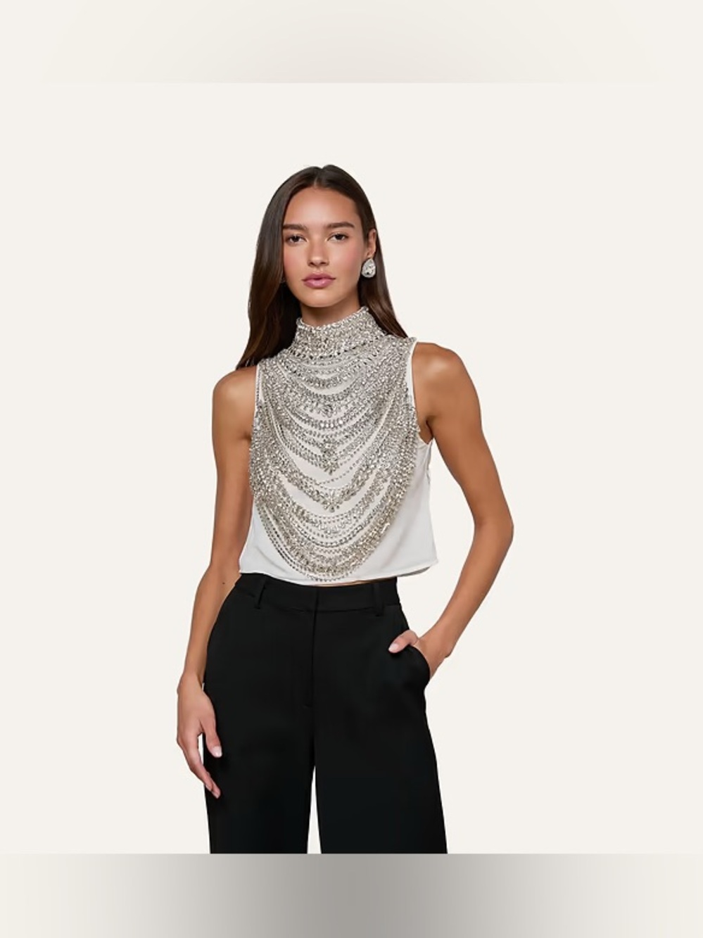 $1400 NWT L'Agence Women's White Yun Draped Crystal Tank Top Size XXS